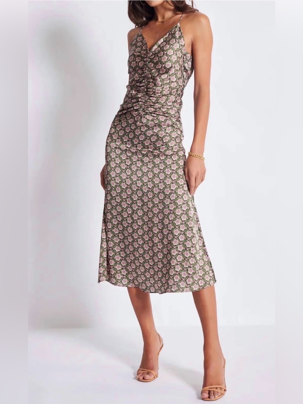 bishop + young Olive and Pink Floral Slip Dress - Picture 1 of 7